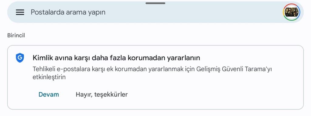 gmail gelişmiş güvenli tarama